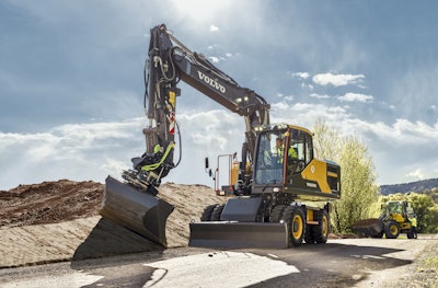 The two-piece boom is beneficial to wheeled excavator operations, but it is not heavily used in North America. It is more popular in the E.U.