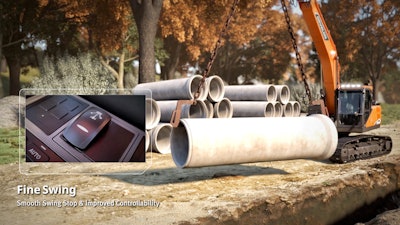 The fine swing function controls the rotational movement of the excavator’s upper structure, known as the swing motion.