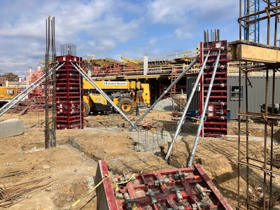 The column system features integrated accessories that reduce material onsite and increase safety during assembly.