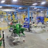 Amerequip's backhoe assembly area in the fall of 2023. Shows the 'right sizing' efforts to reduce inventory in the cell to only what is needed and focusing specifically on the operator's ability to fulfill their job responsibilities without needing to search for necessary parts and tools.