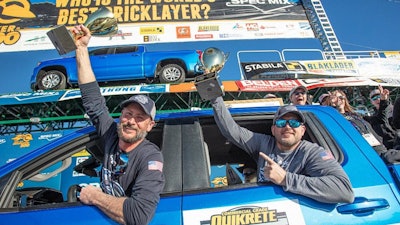 The Ohio native Cole Stamper (above left) takes home top honors at the SPEC MIX BRICKLAYER 500 World Championship, while Darian Douthit wins SPEC MIX TOP CRAFTSMAN Award.