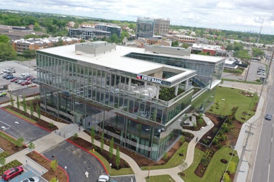 Tarlton Corp. is a finalist for a 2024 Construction Keystone Award for concrete work on the new First Bank headquarters in Creve Coeur, Missouri. Tarlton used state-of-the-art concrete construction and architectural elements to create modern, expansive spaces in the four-story, 87,000-square-foot building, working for Brinkmann Constructors on the project. Photo courtesy of Brinkmann.