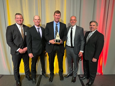 Tarlton Corp. won 2024 General Contractor of the Year honors from the American Subcontractors Association Midwest Council. Pictured left to right are Tarlton team members Michael Jones, project manager; Ryan Schaal, senior project manager; Greg Sweeso manager of preconstruction & estimating; Dirk Elsperman, Tarlton executive vice president and chief administrative officer; and Anthony Eftimoff, vice president of finance.
