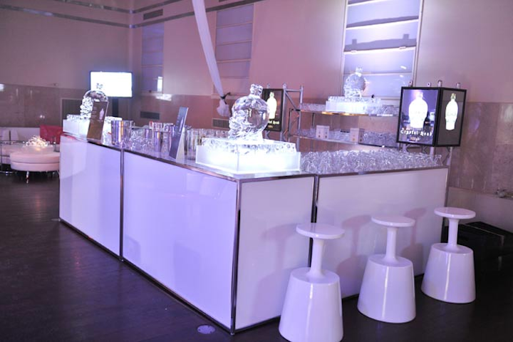 Crystal Head Vodka sponsored the event and served specialty cocktails from a bar on the trading floor. Ice skulls decorated the bar.