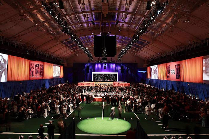 About 3,000 guests filled the AstroTurf-covered arena, which was completely redone for the party.