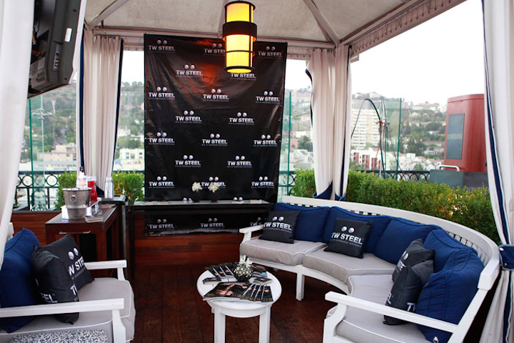 Logos from sponsor TW Steel decked throw pillows at the L.A. Confidential pre-Emmy event.