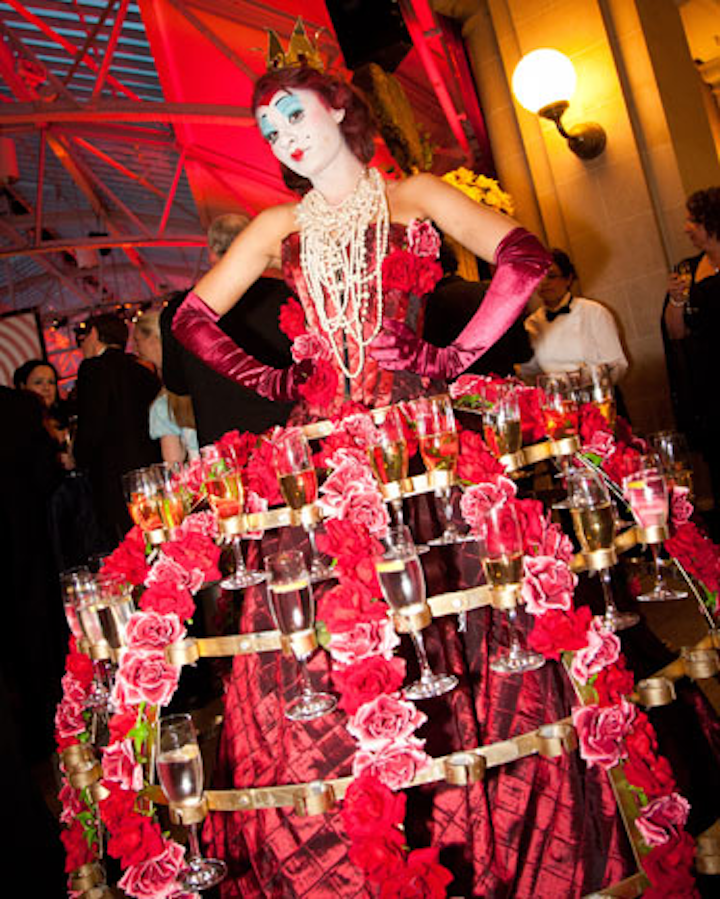 In a homage to the 150th anniversary of Lewis Carroll’s tale, the Canadian Cancer Society hosted an Alice's Adventures in Wonderland-inspired fund-raiser in Montreal in April. Produced by Alison Silcoff Events, with decor by Decor & More, the event had guests helping themselves to champagne from the Queen of Hearts' dress during the cocktail reception.