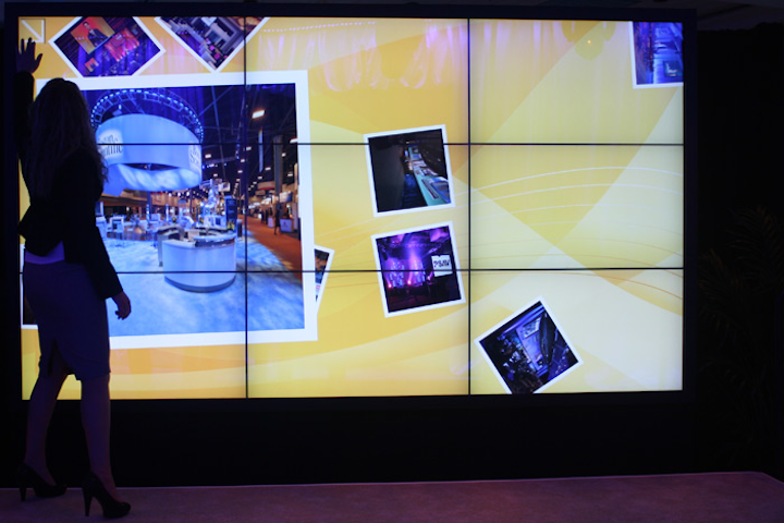 CNN used this type of interactive video wall during its election coverage and now it's available for events. PSAV offers two standard sizes, each using 46-inch square screens configured in either a two-by-two or three-by-three format. The company can also create custom screens of any size. The wall operates like a large iPad with about two dozen apps to create maps, presentations, and games. The product can be used as a presentation screen in educational sessions or in common areas as interactive digital signage, for example to provide venue maps and sponsor information. At a trade show, the wall can display exhibitor logos and information when users click on a specific booth. Within a booth, users can input their email addresses to receive additional information, creating an instant lead retrieval system.