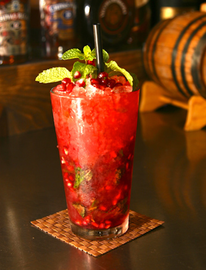 Toronto firm L'Eat Catering serves a pomegranate cocktail during the holiday season. Called 'Pom Strega Dolce,' the drink melds muddled pomegranate with Mount Gay Eclipse rum, Strega (an Italian herbal liqueur), lemon juice, and fresh mint.