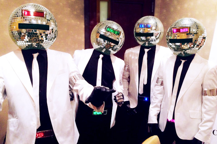 “Electric Disco Starz” from Tryon Entertainment involves a four-member crew wearing sleek suits and disco-ball-shaped heads with LED scrolls that can be customized to display a brand message or event name. The squad of performers can act as greeters or interact with the crowd during an event, as it has done annually since 2011 at the Allstate Life Insurance New York 13.1 Marathon. Pricing is available upon request.