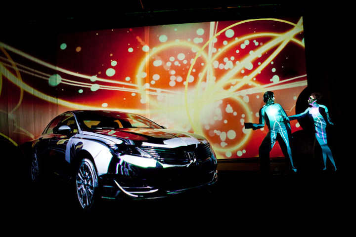 As an elevated alternative to body painting, Kate Kelley, director of business development and strategic partnerships at SoHo Experiential, suggests digitally mapping images or designs onto a human body. Projection allows the decor to evolve instantly before guests’ eyes, offering brands the opportunity to shift themes or refresh content without costume or makeup changes. Projection actors can be strategically placed throughout an environment as sculptures or as more functional elements, either to hold displays or serve drinks. Kelley suggests creating your own projection mapping with the Meta Agency. Pricing is available upon request.