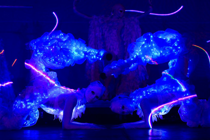 For an otherworldly performance, two illuminated creatures, with laser beams shooting from each finger, appear from a starry background. Combining laser technology and choreography, “Light Beings,” created by Living World Entertainment, is available as a full-stage production or as individual extraterrestrials that can interact with the audience. To book, contact Orlando-based Key Artist Group. Pricing is available upon request.