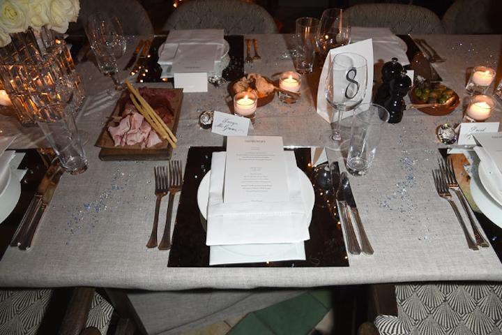 The tabletops had loose Swarovski crystals strewn across it, as well as Swarovski glitter box lanterns and crystal job lots in blue hues. Another crystal element: DJ Alex Merrell wore crystallized Swarovski headphones throughout the evening.