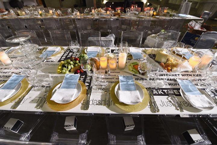 For dinner, Manhattan Neon created the table runner, which incorporated press quotes from the likes of Vanity Fair, Time, CBS News, and others about Paper's 'Break the Internet' issue. Jessica Boncutter from Bar Jules in San Francisco curated and designed the menu, which then was executed by Bill Hansen Catering.