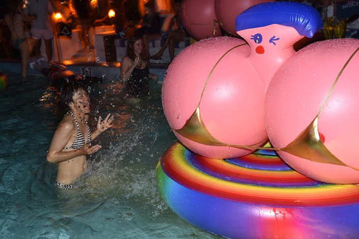 Guests could lounge on an unusual collection of pool floaties from Pool Party, a limited-edition collection of pool toys curated by Grey Area. The colorful collection was on display at an event December 5 at Soho Beach House.