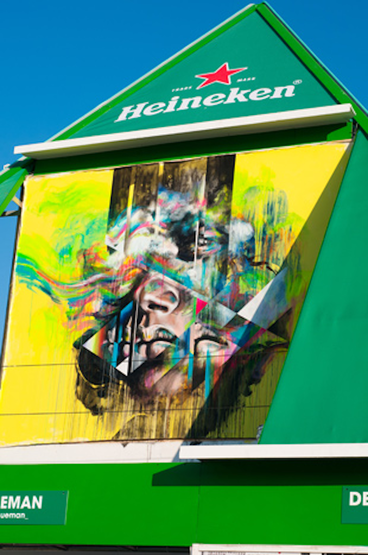 Located next to the Scope Miami Beach fair, the Heienken House Live Art Pyramid consisted of 12 walls that were painted by various artists over a six-day period. The structure measured more than 35 feet tall and featured the artists' names and Twitter handles.