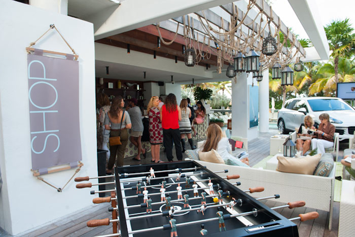 Architectural Digest brought back its AD Oasis for the fourth year, this time designed by Thom Filicia. The outdoor lounge at the James Royal Palm hotel offered comforts such as foosball and mobile charging stations from AT&T Wireless as well as inspiring design such as the Sunbrella Rope installation.