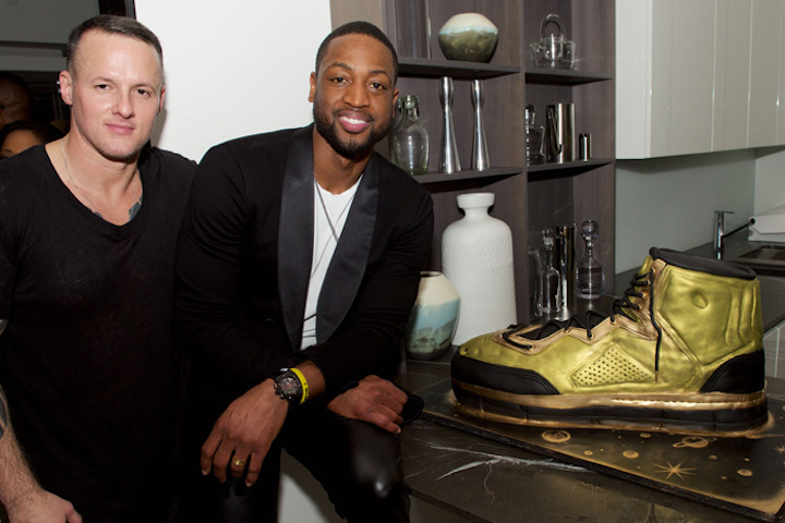Miami Heat star Dwyane Wade hosted an event to launch his Third Element sneakers, which he designed with Alejandro Ingelmo and Li-Ning. Divine Delicacies created a cake replica of the gold-hued sneakers.