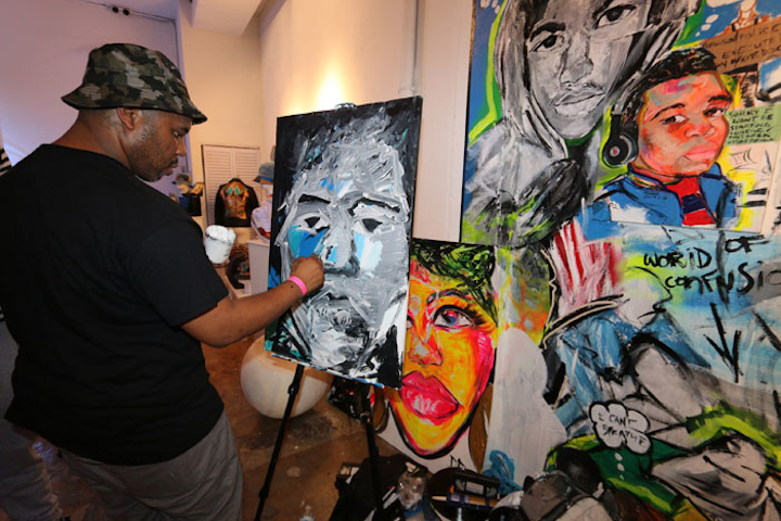 The event for the youth-oriented TV music network also featured live painting, with artist Demont Pinder creating images of Trayvon Martin and Michael Brown, two unarmed black youths who were shot to death.
