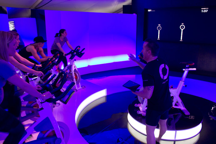 The Pursuit of Equinox classes at the Fast Company Grill at the Cedar Door highlighted the newest cycling class centered on data tracking during SXSWi. In the class, bikes pedaled by participants sent out data that was visualized on a screen in front of the room. BMF Media produced the Fast Company Grill.