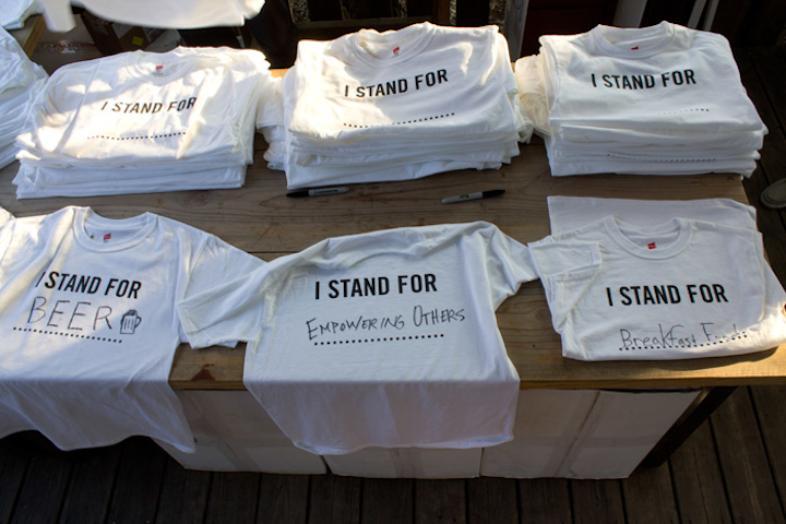 As part of Dr. Martens’s Stand for Something campaign during SXSW music, the shoe brand let attendees complete the phrase “I Stand For” on free T-shirts.