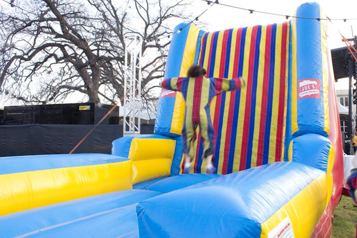 New to the IFC Fairgrounds this year was the giant human sticky wall. Participants donned velcro suits and tossed themselves against the tall sticky wall. The channel's activation was produced by LeadDog Marketing and ran during SXSW's music portion.