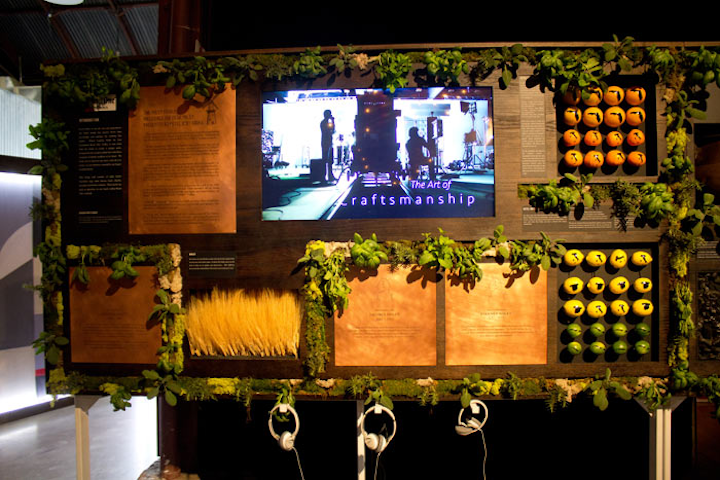 To teach attendees about the storied history of the vodka distillery, Ketel One designed a long history wall at its two-day event at the Fair Market during SXSW Interactive. Elements included fruits depicting the origin countries of the liquor’s three flavor profiles, interactive four points of quality testing, and a cocktail personality quiz. There was also a living green wall comprised of herbs typically used as cocktail garnishes.