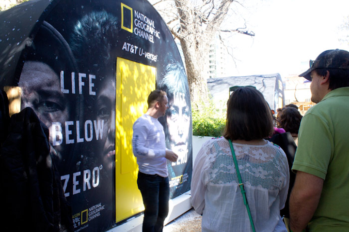 At National Geographic’s interactive scavenger hunt game, participating teams entered a shed-like space and had to solve puzzles in order to escape the cold during SXSW Interactive.