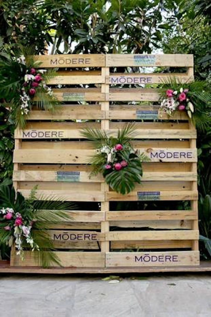 At the Kari Feinstein Style Lounge gifting suite at the Sunset Marquis, tropical foliage decorated a wood pallet wall, which served as an arrivals backdrop.