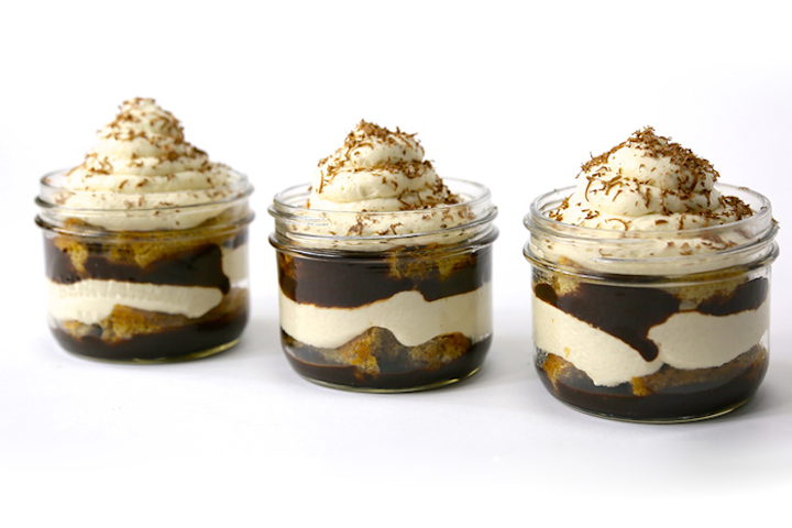 Tiramisu in a jar with chocolate ganache, espresso biscuits, and vanilla mascarpone, by Eatertainment in Toronto