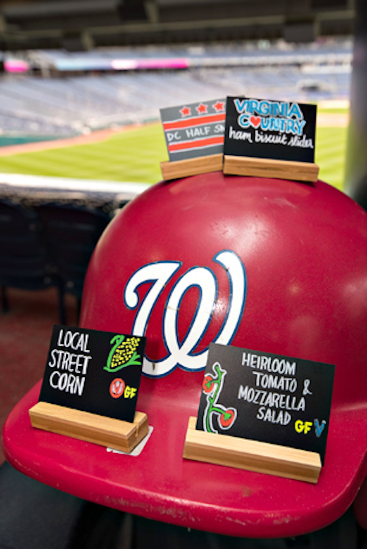 Levy Catering created small chalkboard signs for each of the 22 food stations throughout the concourse level of the ballpark.