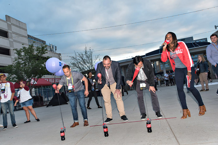 The Nats Pack, the official crowd hype team for the Nationals, staged mini competitions between guests for prizes from the closing-night party sponsors.