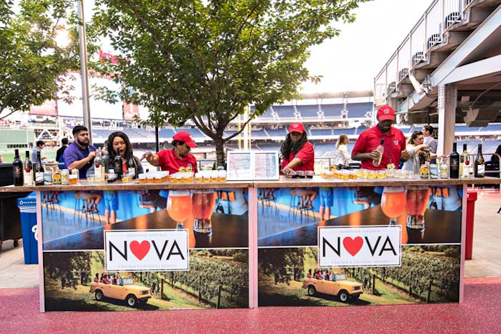 Three Virginia wineries and three breweries provided tastings at a branded bar overlooking left field.