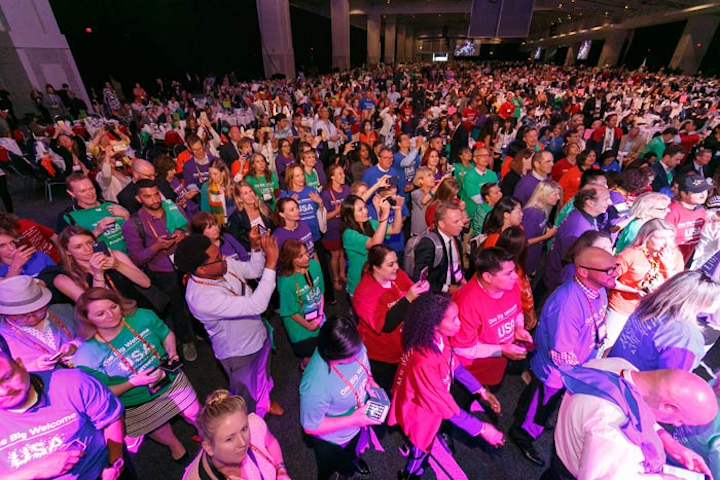 The 6,400 IPW delegates all received custom T-shirts during Monday's luncheon from sponsor Brand USA to wear during that event's Aloe Blacc concert, his second at the conference.