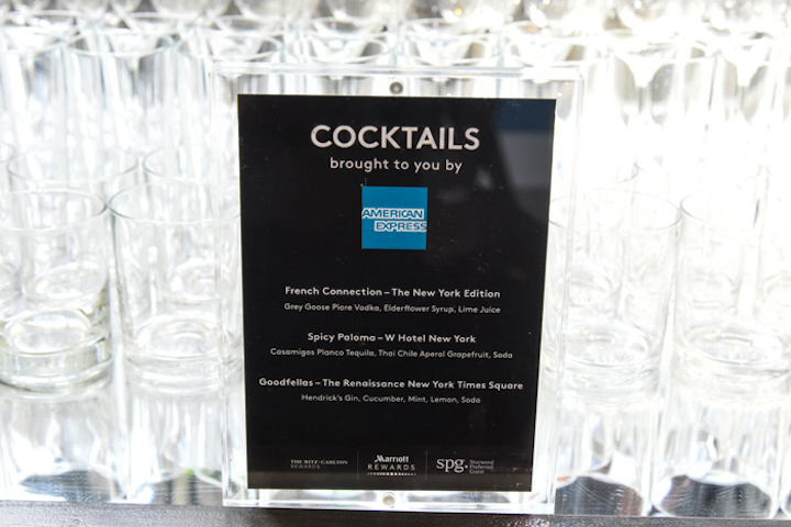 In the cocktail area, a bar served American Express-sponsored cocktails that can be found at three New York hotels—the New York Edition, W Hotel New York, and the Renaissance New York Times Square.