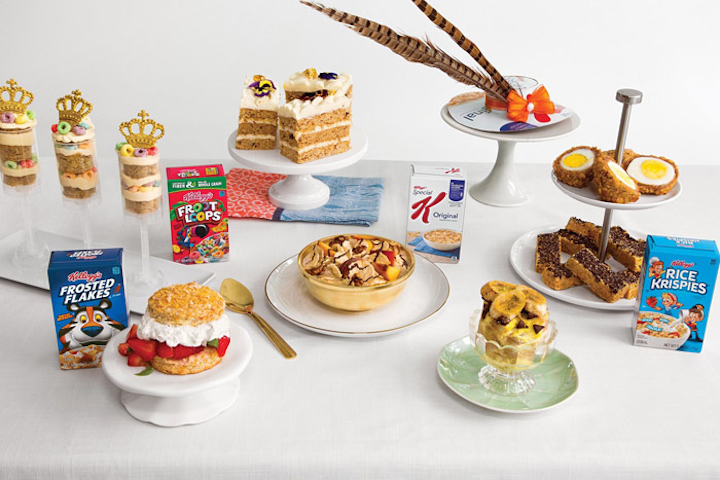 Kellogg’s has partnered with former royal chef Darren McGrady to host a breakfast and viewing party at the brand’s New York cafe on May 19. The menu will incorporate a variety of Kellogg’s cereals, with items including Stanley Scones (Kellogg’s Frosted Flakes scones with macerated strawberries, basil, and whipped Froot Loops cream); Krispy Gems (Rice Krispies-encrusted scotch eggs with sausage and bacon); and the Lemon Luster Wedding Cake, which is made with Kellogg’s Raisin Bran Cake topped with lemon-elderflower cream cheese frosting, edible gold, and fresh flowers. Fashion designer Kelly Dempsey will also show guests how to create a cereal box fascinator hat. For those not attending, recipes for the custom creations and how-to videos for the cereal box fascinators are available on the Kellogg’s website.