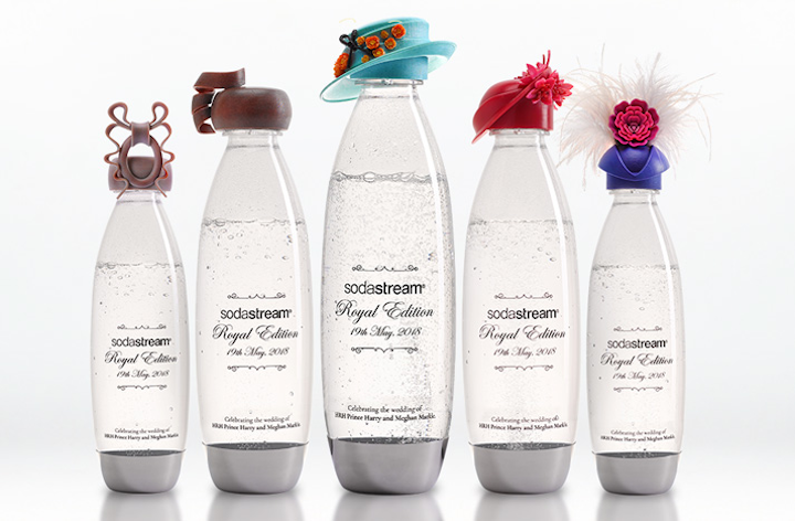Sparkling water maker brand SodaStream is hosting a Royal Edition bottle auction for Surfers Against Sewage, an organization focused on fighting pollution and protecting coastlines in the U.K., which the royal couple selected as a charity for guests to donate to instead of gifts. The bottles come with royal wedding-inspired “hats” created with 3-D printing technology. The bottles are being auctioned on royalsodastream.com and bids are open to consumers worldwide.