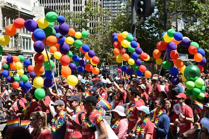 #1 Parade, Holiday Event & Fair San Francisco is home to the largest L.G.B.T. pride celebration in the United States. In 2018, nearly a million people turned out for the weekend, including 50,000 marchers and 282 parade contingents. It’s common practice in the Bay Area for businesses such WeWork, Equinox, and others to enter floats or groups in the parade, so participation becomes a manifestation of a company’s inclusive policies. In addition to the main parade route, organizers arrange a variety of side stages and activations where revelers can enjoy music, dancing, storytelling, kink, and more. Next: June 29-30, 2019