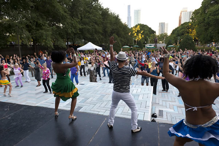 #15 Festival The annual outdoor live music and dancing series is the largest of its kind in the United States. Held in Grant Park’s Spirit of the Music Garden, the free, outdoor classes featured a lineup of nearly 50 different live bands and DJs. In 2018, those who attended Taste of Chicago could also enjoy these events in the evening. Next: Summer 2019