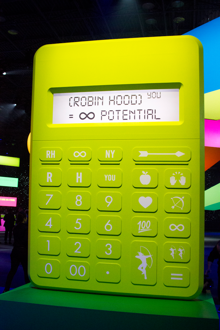 An oversize calculator was customized with buttons such as the Robin Hood logo, the infinity sign, and letters representing the event theme. See more: Do the Math: New York's Biggest Benefit Turned an Equation Into Event Design