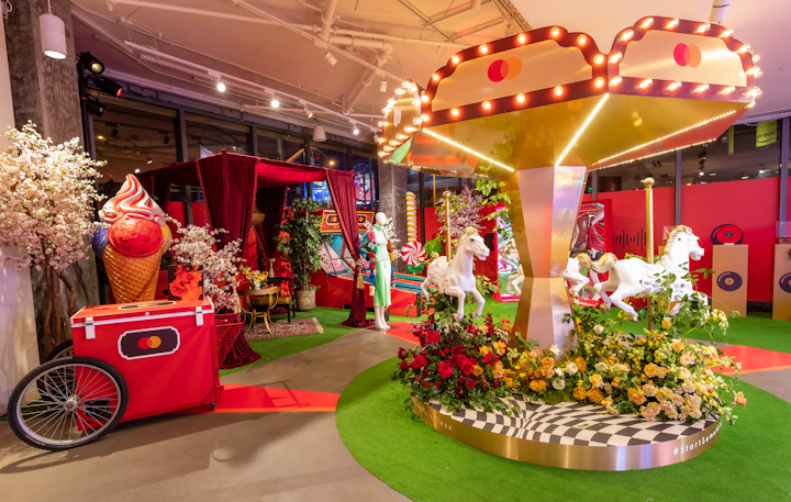 To celebrate its first music single—”Merry Go Round,” performed by Swedish artist Nadine Randle—Mastercard created the “Sonic Carnival” on Thursday at the Fred Segal retail store in West Hollywood. The activation had a carnival theme produced by BMF.