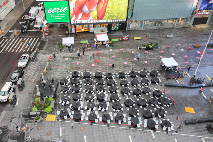 Live Events Coalition holds Empty Table Events in Times Square.