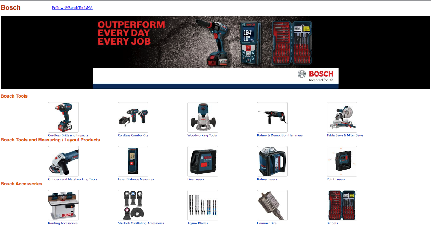 Bosch Power Tools has a very well-branded page on Amazon Business. (Applico)