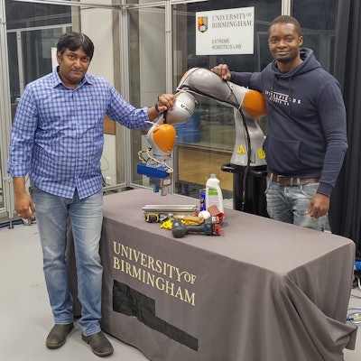 Dr Naresh Marturi, Senior Research Scientist in Robotics (left), Maxime Adjigble, Robotics Research Engineer (right)