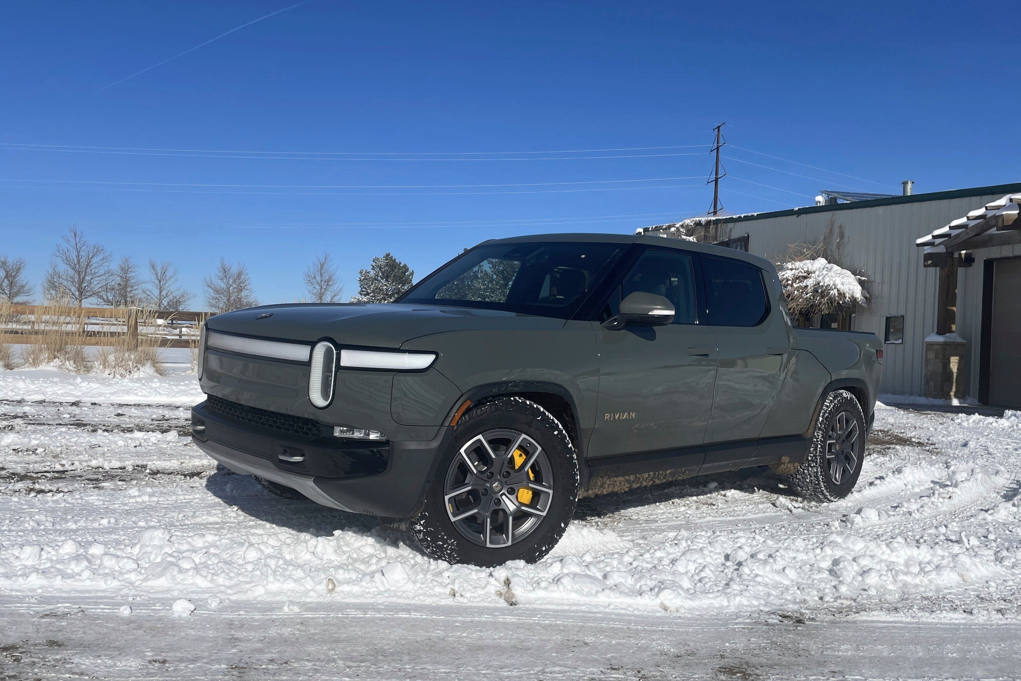 This photo provided by Edmunds shows a Rivian R1T electric pickup near Boulder, Colorado.