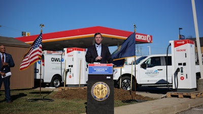 Kentucky Governor Andy Beshear sharing remarks on new NEVI site.