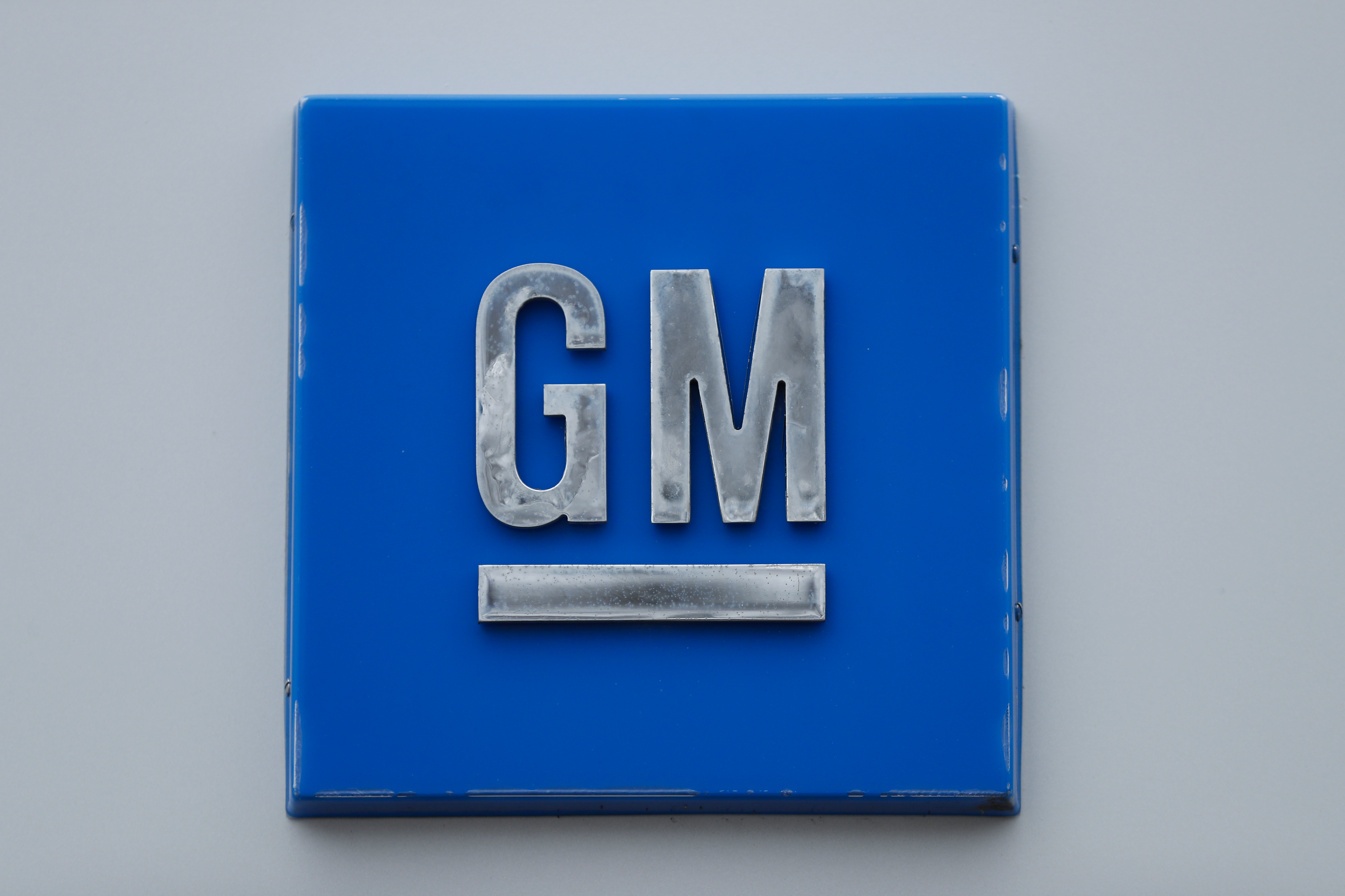 A GM logo is shown at the General Motors Detroit-Hamtramck Assembly plant in Hamtramck, Mich., Jan. 27, 2020.