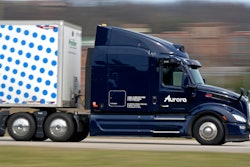 A self-driving tractor trailer maneuvers around a test track in Pittsburgh, Thursday, March 14, 2024. The truck is owned by Pittsburgh-based Aurora Innovation Inc. Late this year, Aurora plans to start hauling freight on Interstate 45 between the Dallas and Houston areas with 20 driverless trucks.