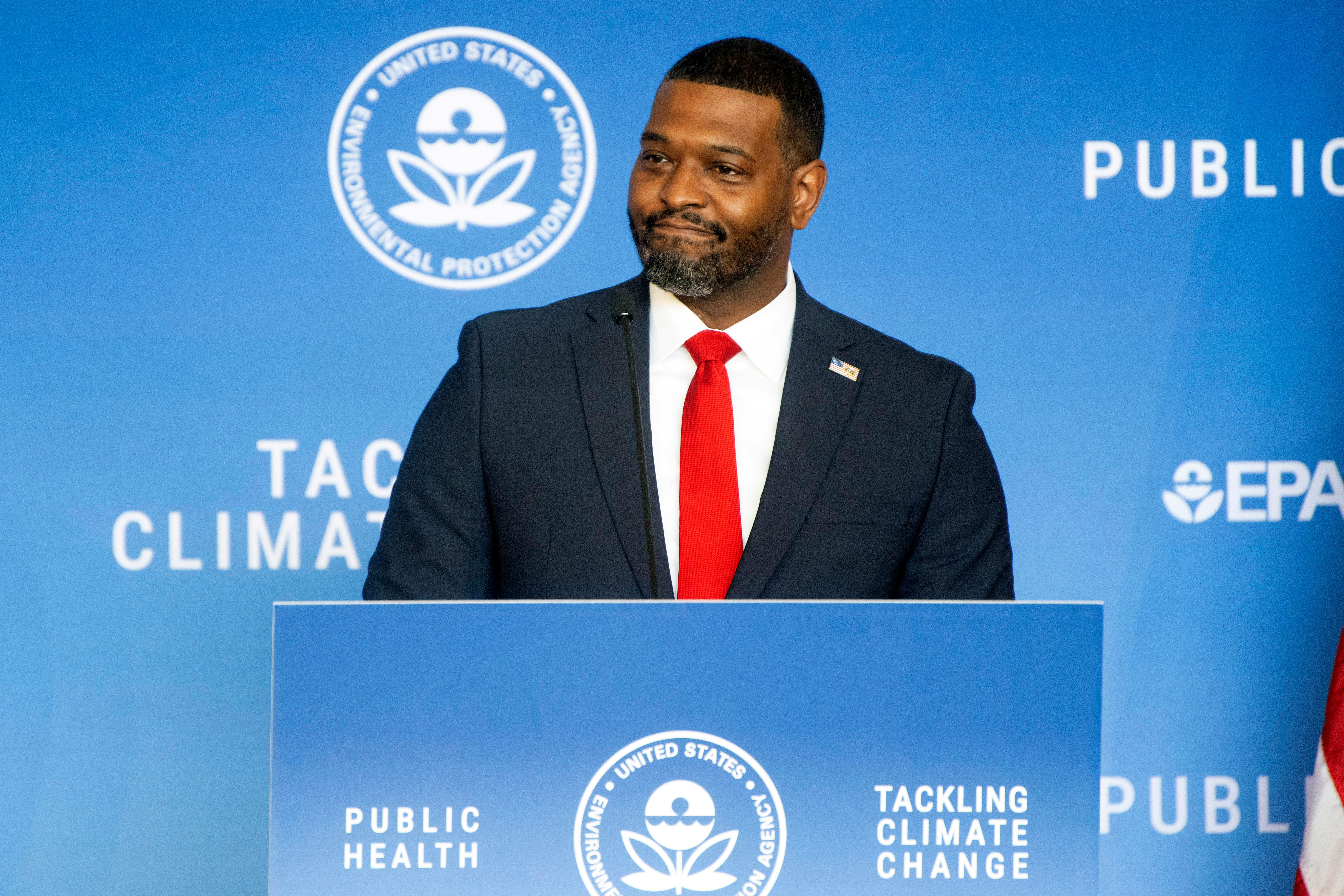 Environmental Protection Agency Administrator Michael Regan speaks during an event at Howard University on April 25, 2024, in Washington.