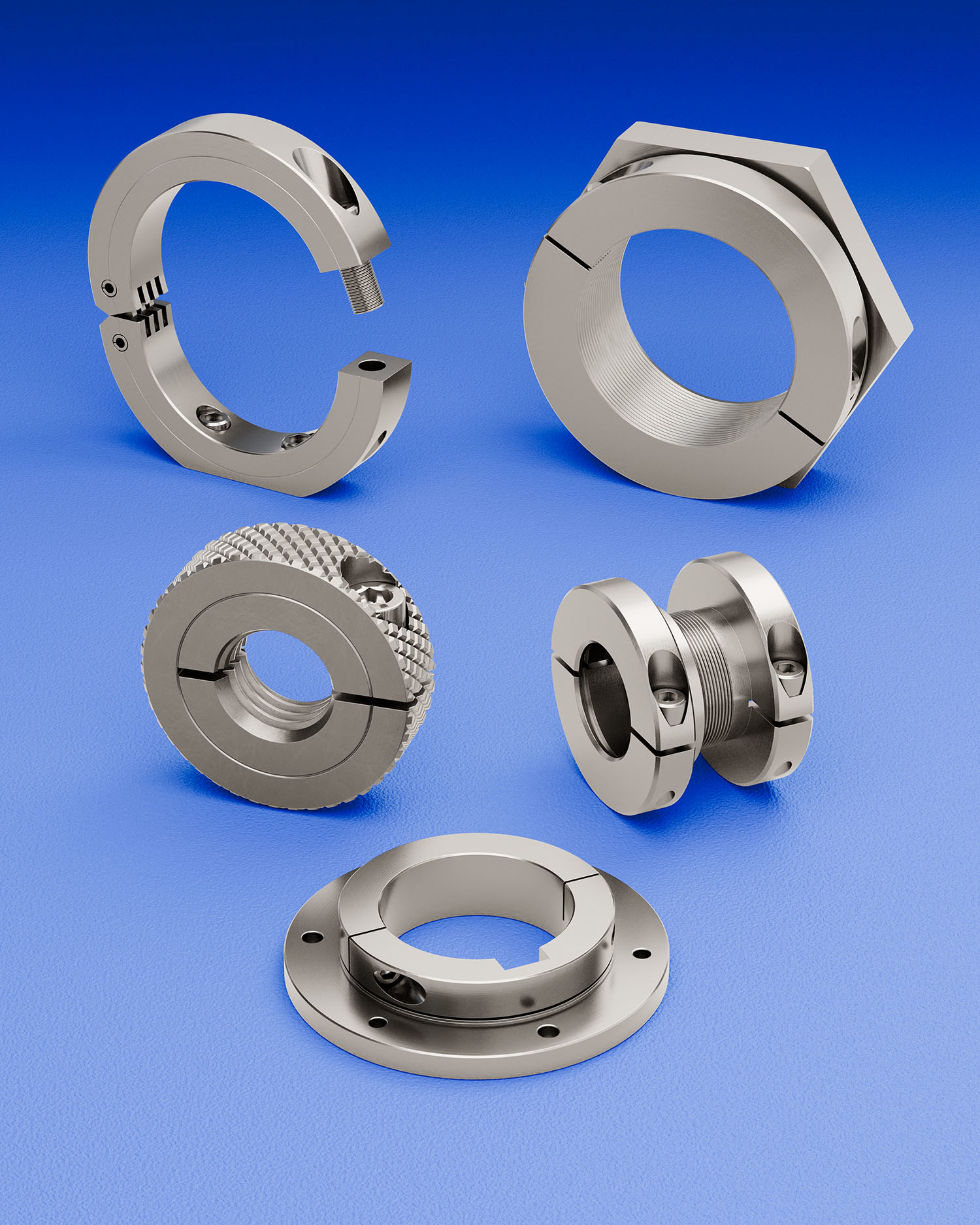 Custom machined shaft collars with application-specific modifications from Stafford Manufacturing.
